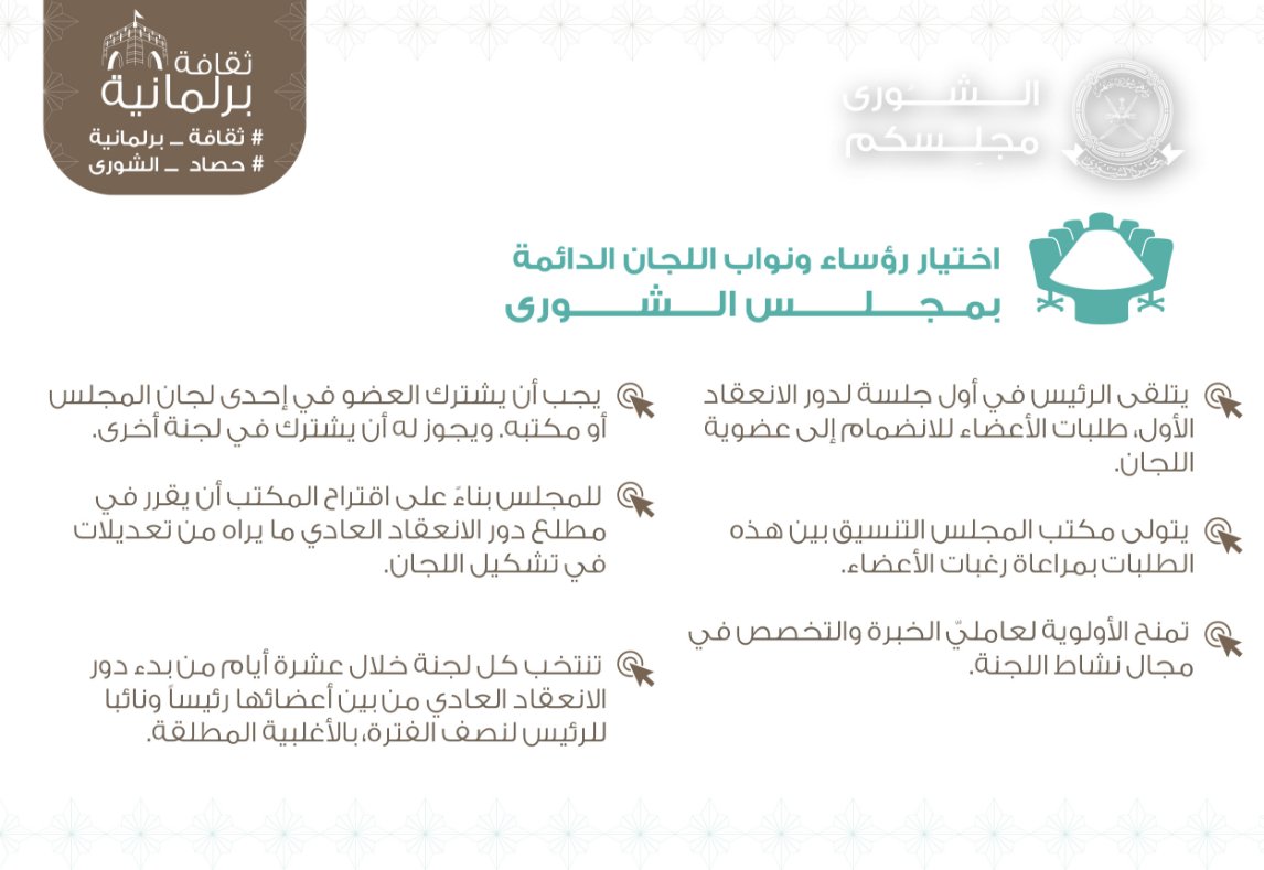 اختيار رؤساء ونواب رؤساء اللجان الدائمة بمجلس الشورى